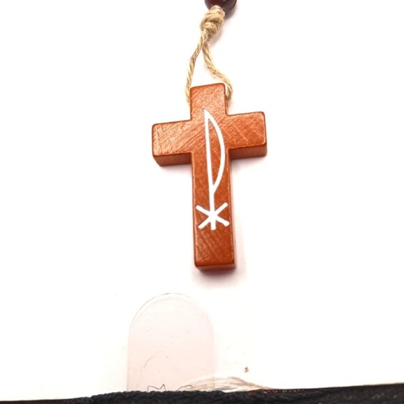 Wood Beaded + Wood Cross 8 Inch Keychain or Purse Charm - Picture 4 of 5